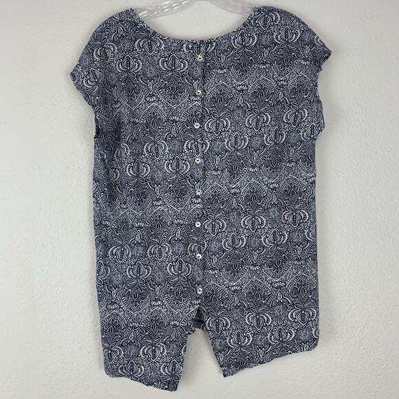 Rachel‎ Zoe Shirt Womens Large 100% Linen Button Back Cap Sleeve Blue White L - Picture 2 of 6